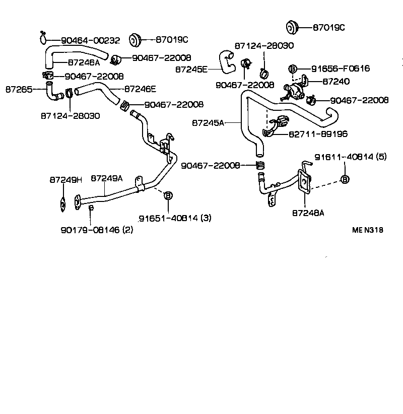 87208-35140 PIPE, HEATER WATER INLET, A product image