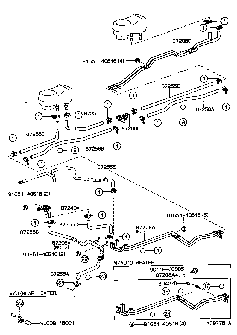 87245-90B76 HOSE, REAR HEATER WATER OUTLET, E (TO ENGINE) product image