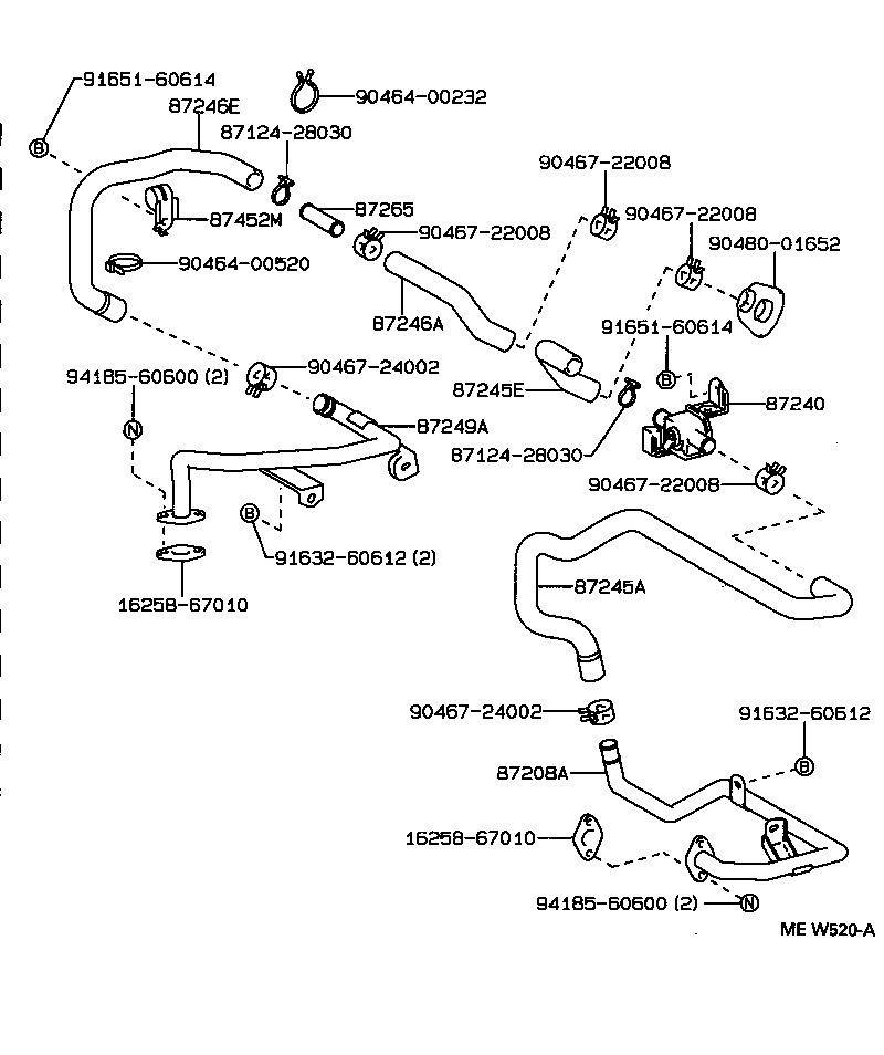 87245-35130 HOSE, REAR HEATER WATER OUTLET, E (TO ENGINE) product image