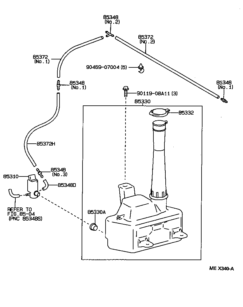 90099-33197 HOSE, WINDSHIELD WASHER (FROM JOINT TO JOINT), NO.3 product image
