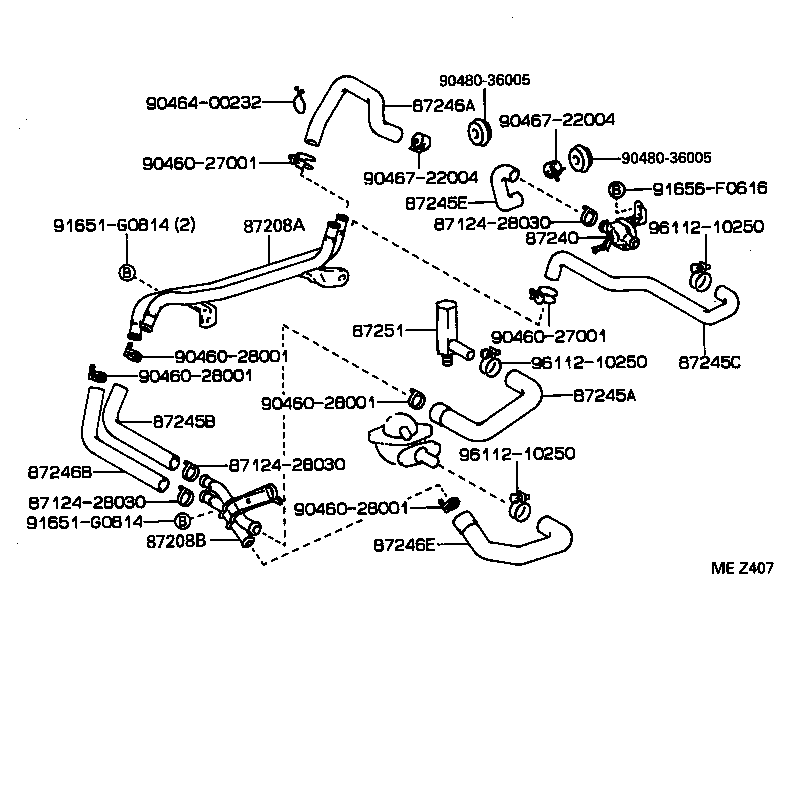 87245-89186 HOSE, REAR HEATER WATER OUTLET, E (TO ENGINE) product image