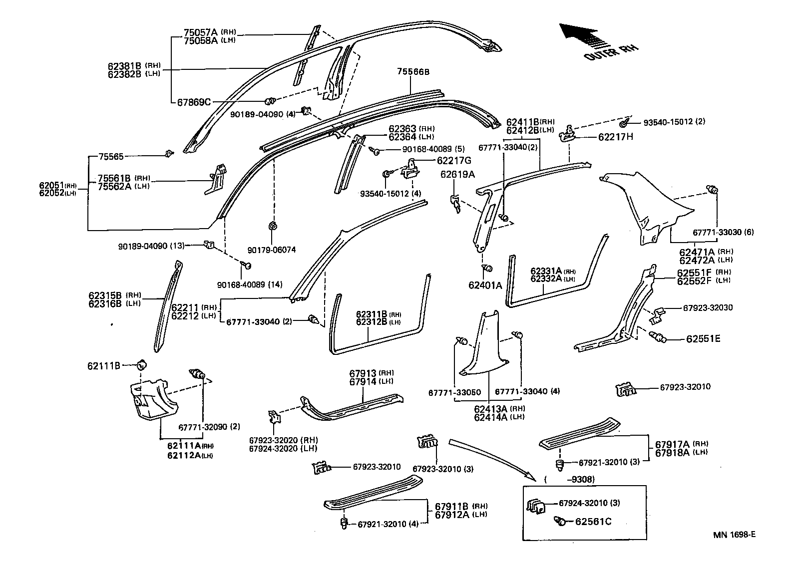 62332-32010 WEATHERSTRIP, REAR DOOR OPENING TRIM, LH product image