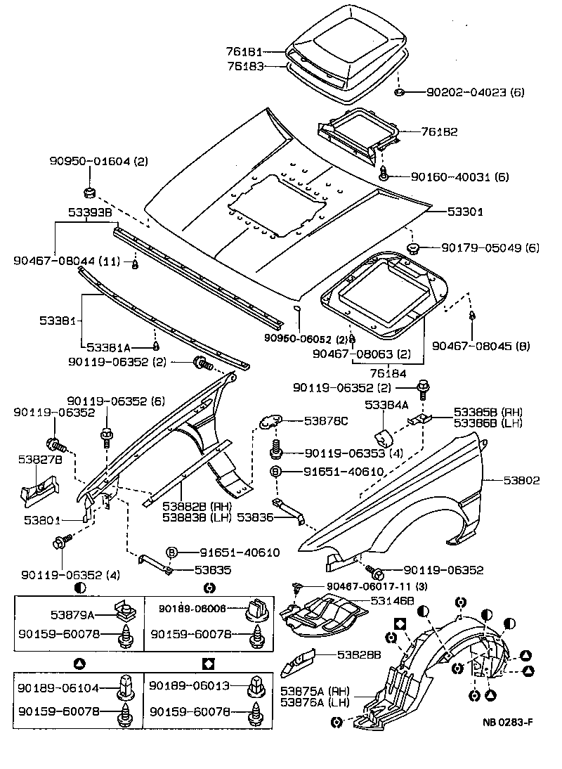 53385-12040 BRACKET, FENDER TO HOOD BUMPER, RH product image