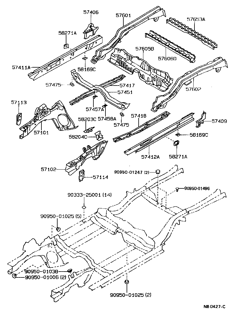 57602-12430 MEMBER SUB-ASSY, REAR FLOOR SIDE, LH product image