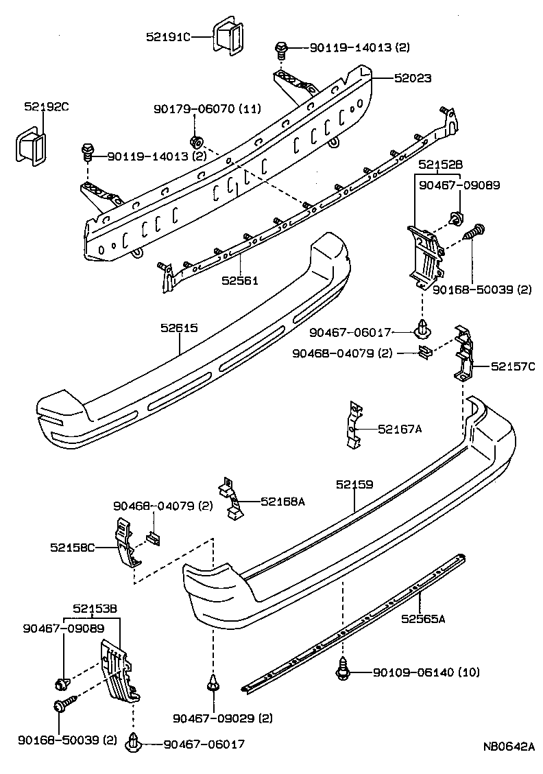 52156-12140 SUPPORT, REAR BUMPER SIDE, LH product image