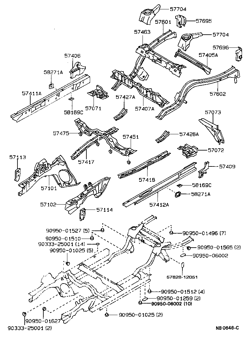 57102-12370 MEMBER SUB-ASSY, FRONT SIDE, LH product image