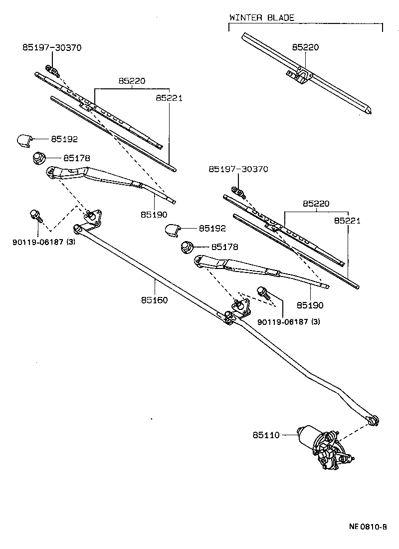85110-20491 MOTOR ASSY, WINDSHIELD WIPER product image