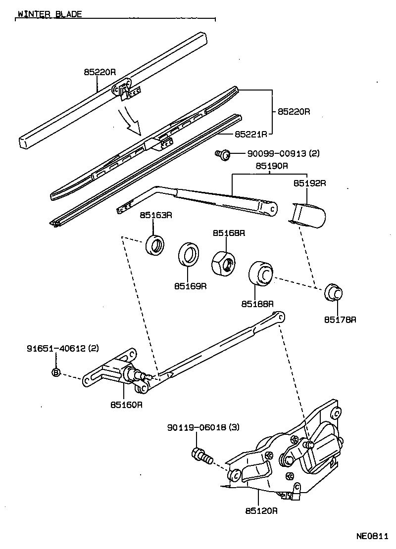 85220-95800 BLADE ASSY, REAR WIPER product image