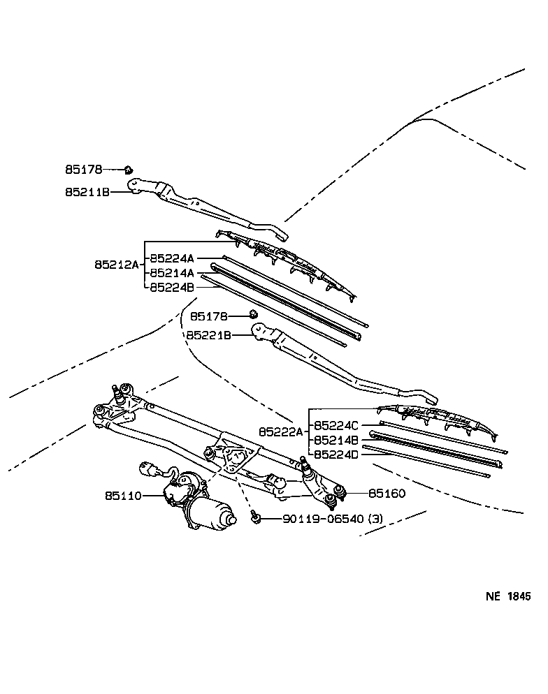 85221-30370 ARM, FRONT WIPER, LH product image